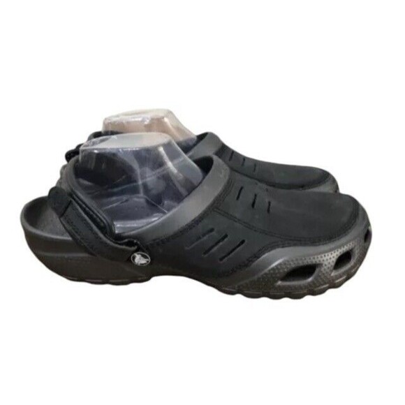 Crocs Yukon Slip On Clog Men's 12 Black Gray Leather Slingback Round Toe Shoes